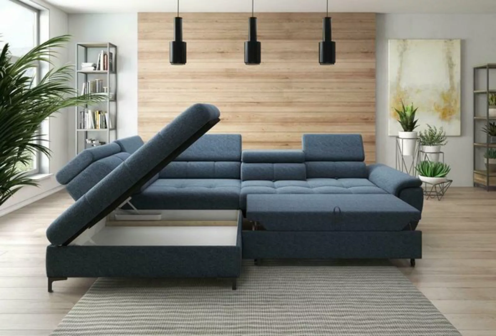 JVmoebel Ecksofa L-Form Sofa Couch Design Polster Schlafsofa Textil Bettfun günstig online kaufen