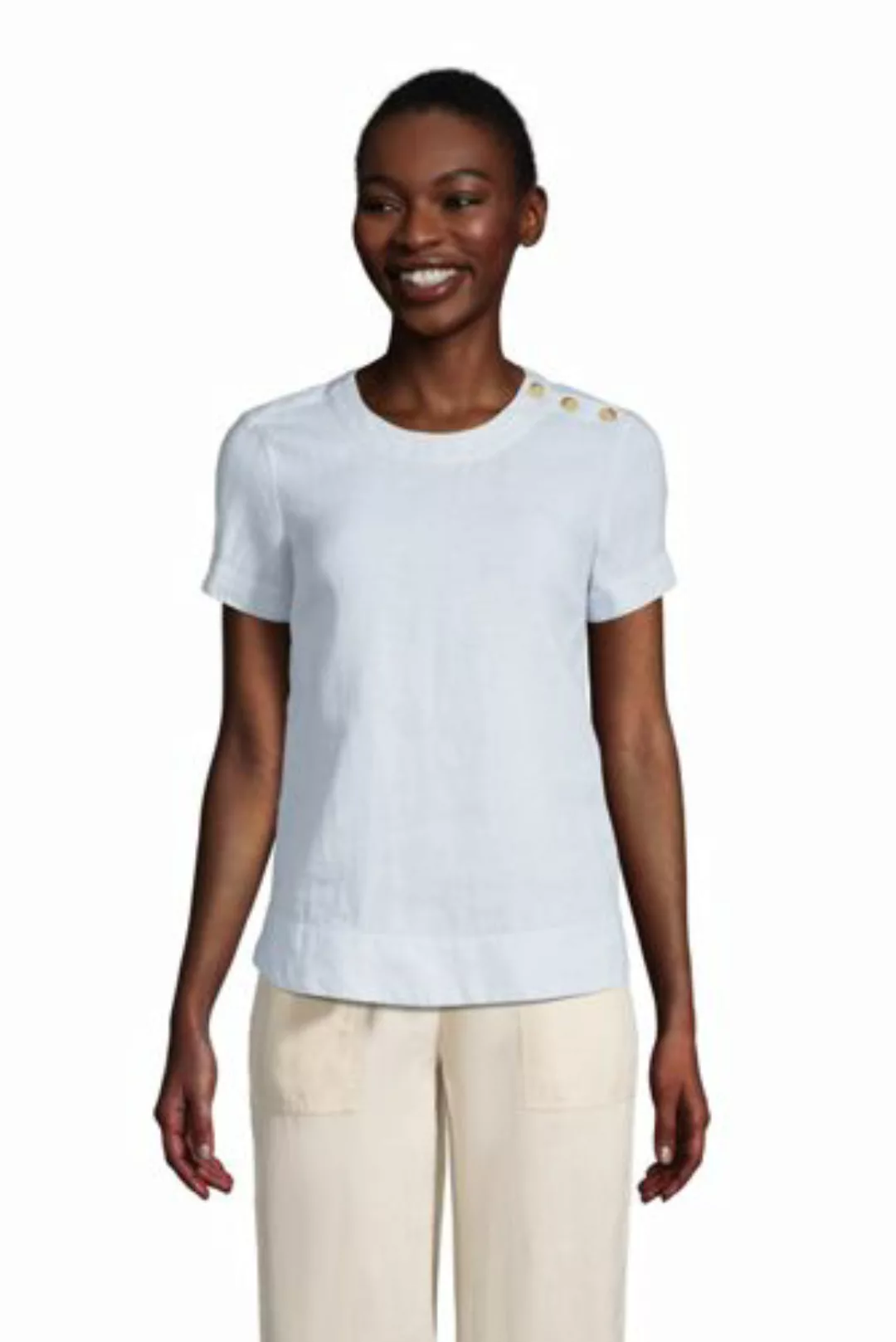 Leinen-Shirt mit Schulterknöpfen, Damen, Größe: S Normal, Grün, by Lands' E günstig online kaufen