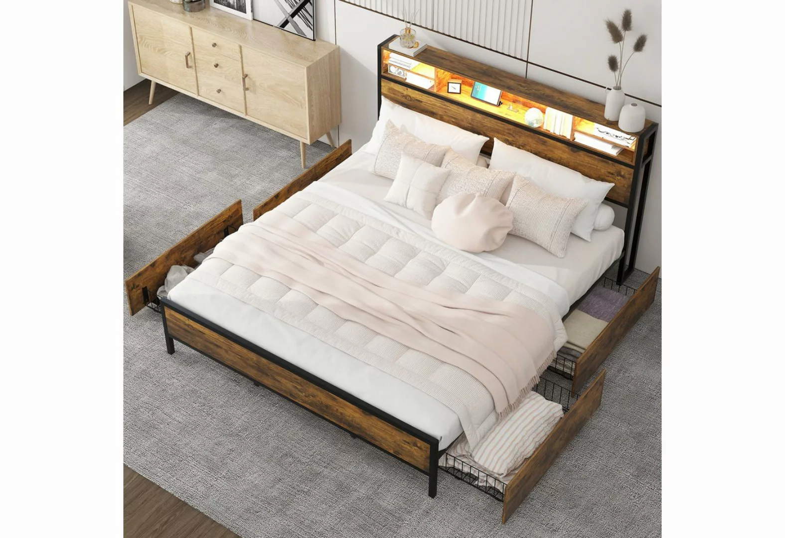 WISHDOR Metallbett Doppelbett Stauraumbett Kinderbett Jugendbett Gästebett günstig online kaufen