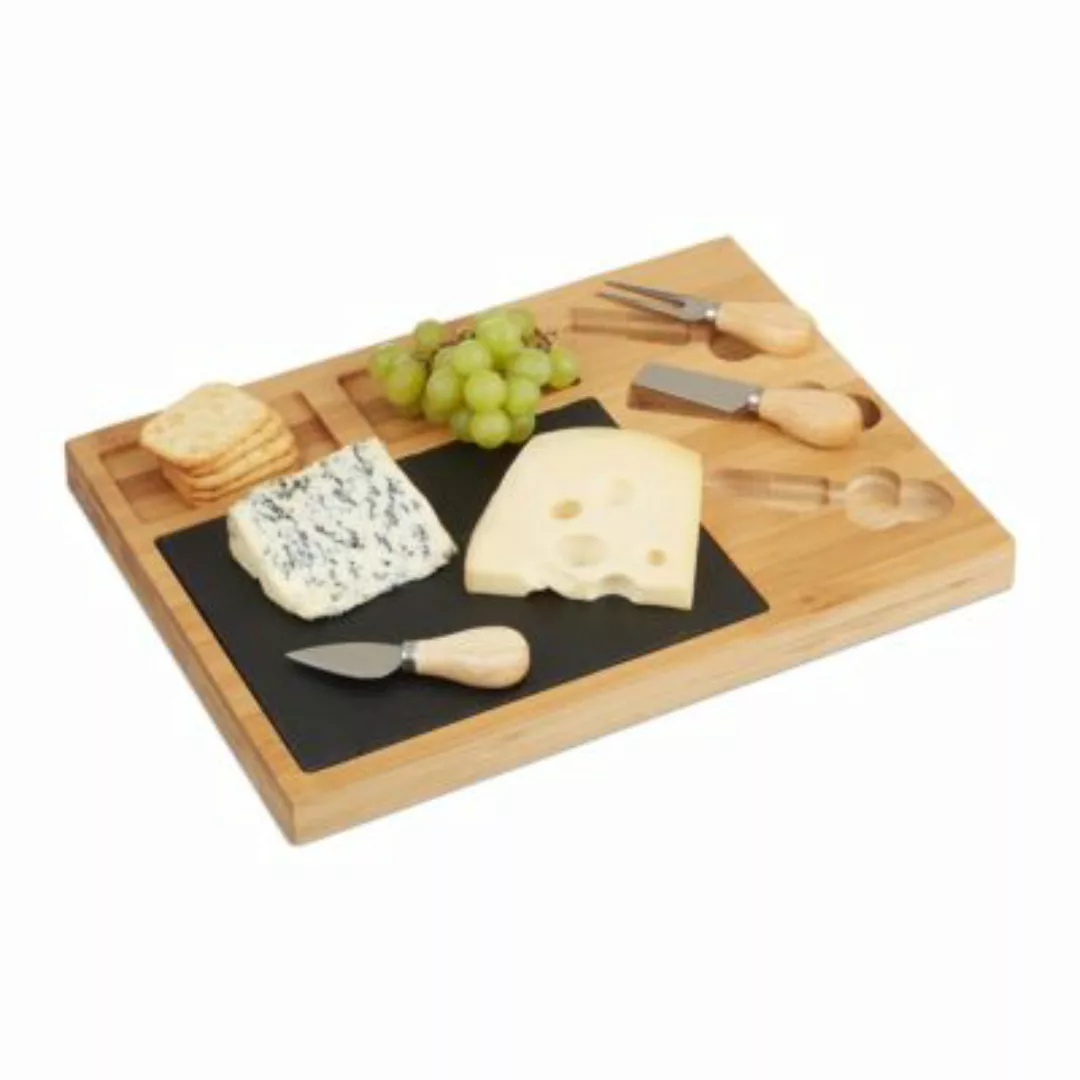relaxdays Käsebrett Set mit 3 Käsemesser natur günstig online kaufen