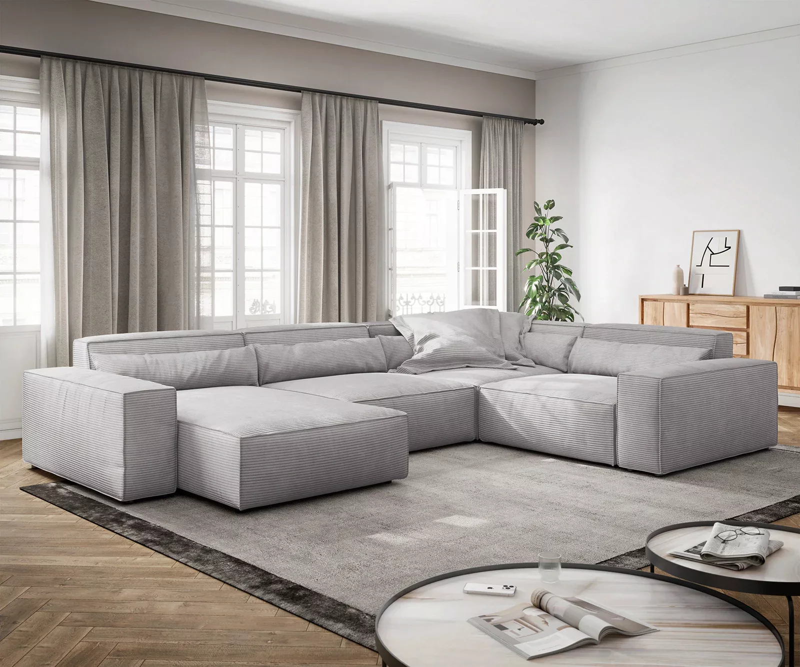 DELIFE Big-Sofa Sirpio, XL Cord Silbergrau 360x260 cm Recamiere variabel günstig online kaufen