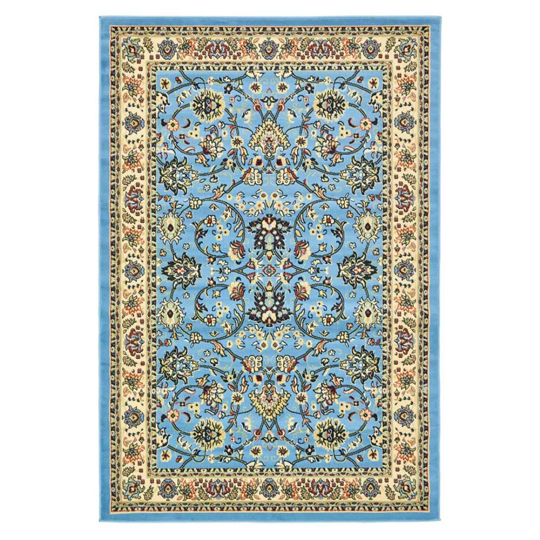 Kurzflor Teppich orientalisch in Hellblau Cremefarben günstig online kaufen