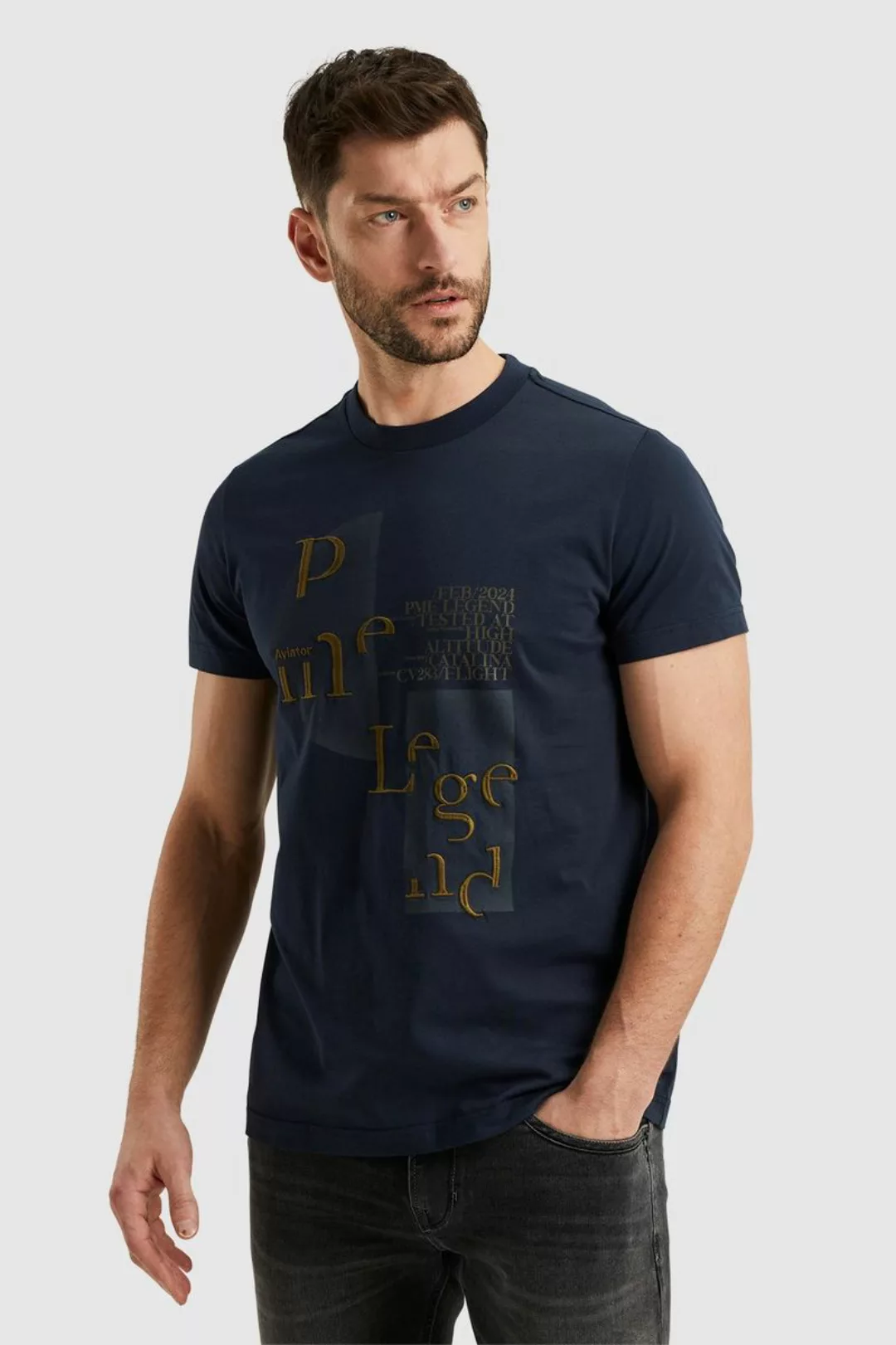 PME Legend Jersey T-Shirt Druck Navy  - Größe M günstig online kaufen