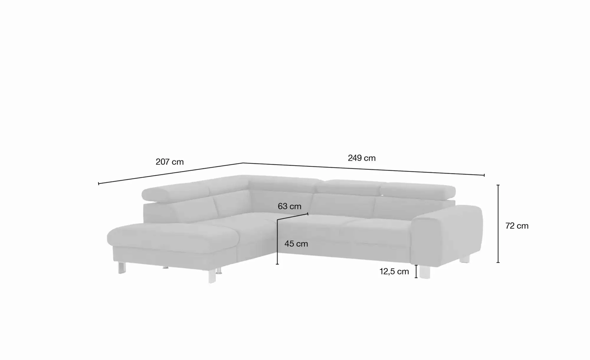 uno Ecksofa  Los Angeles ¦ schwarz ¦ Maße (cm): B: 249 H: 72 T: 207 Polster günstig online kaufen