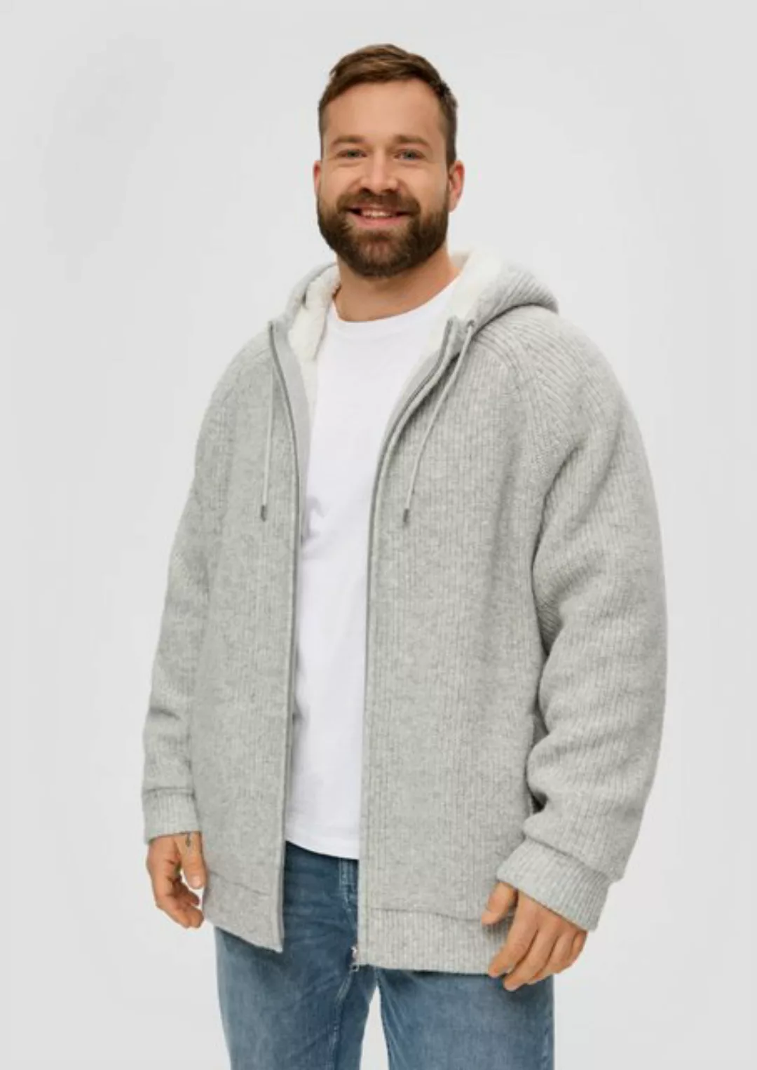 s.Oliver Strickpullover Kapuzenjacke aus Teddy-Plüsch günstig online kaufen