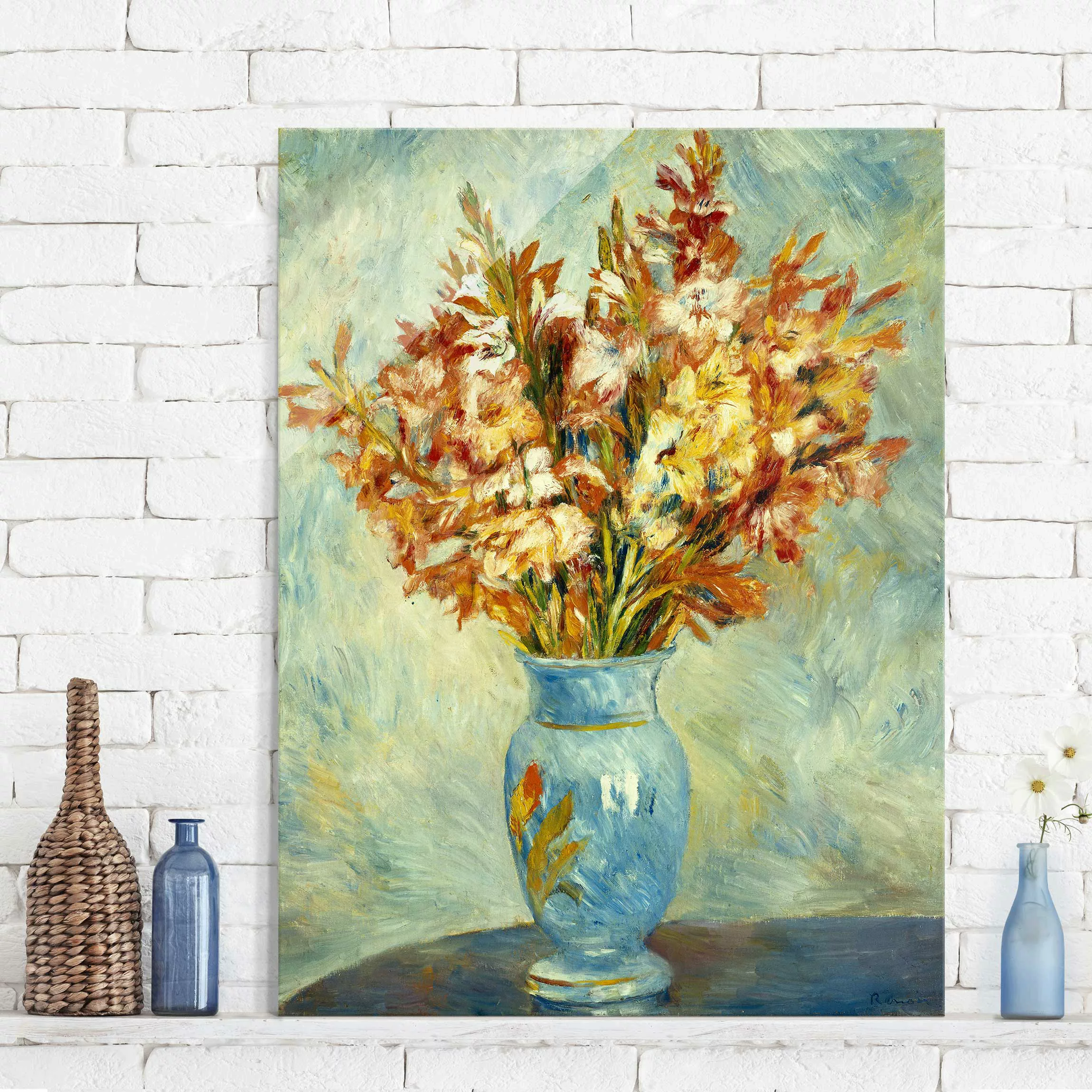 Glasbild Kunstdruck - Hochformat Auguste Renoir - Gladiolen in Vase günstig online kaufen