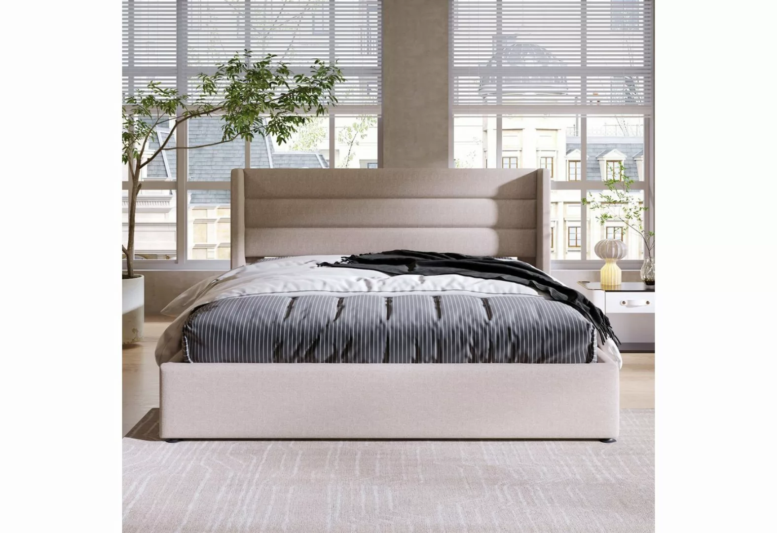 REDOM Polsterbett Stauraumbett Doppelbett, 180 x 200 cm Ohne,Matratze, Beig günstig online kaufen