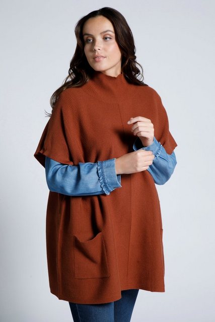 Ulla Popken Strickpullover Poncho Querrippen Oversized Stehkragen Halbarm günstig online kaufen