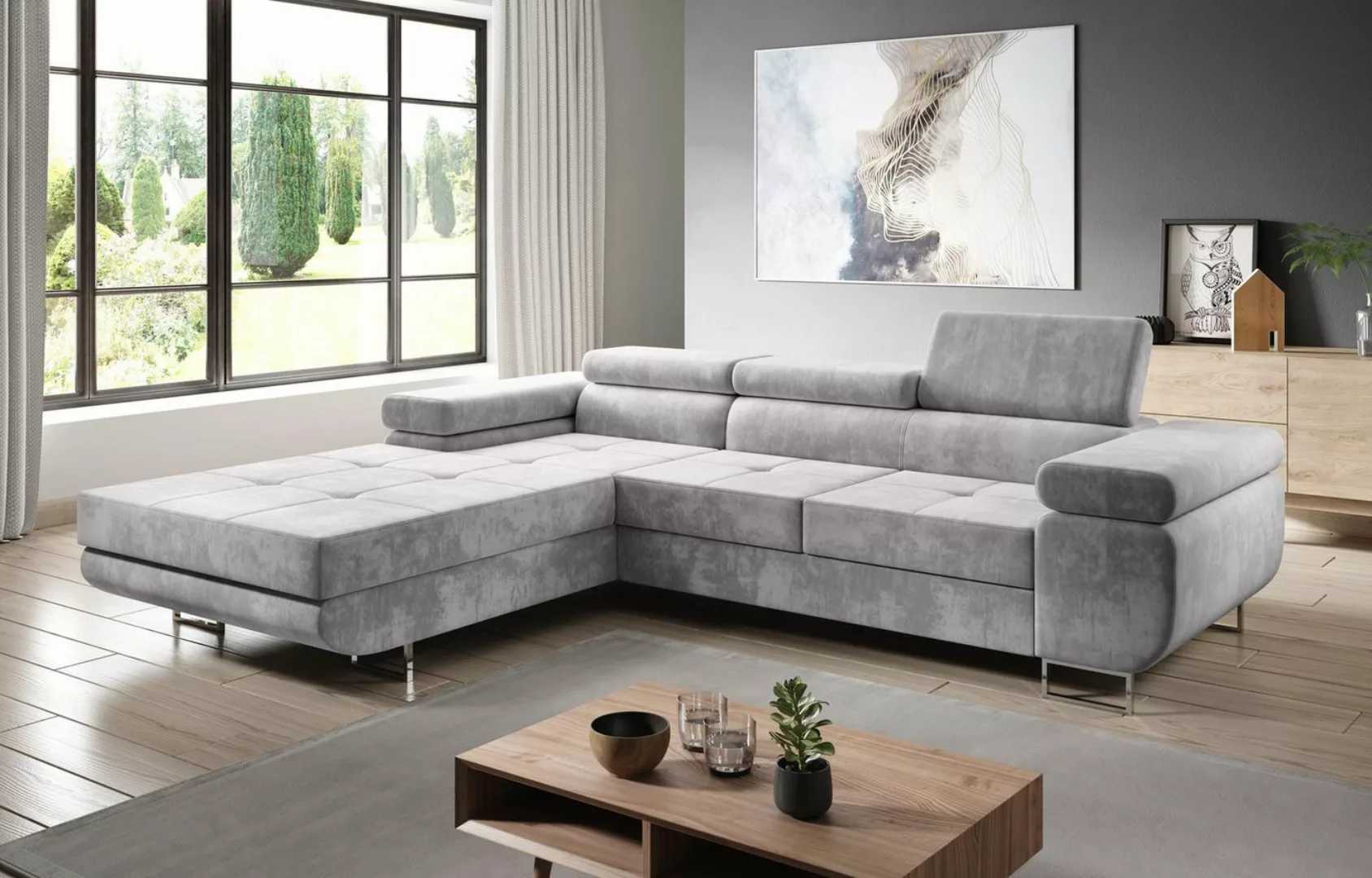 Furnix Ecksofa ZANTE Sofa mit Schlaffunktion Ottomane und verstellbaren Kop günstig online kaufen