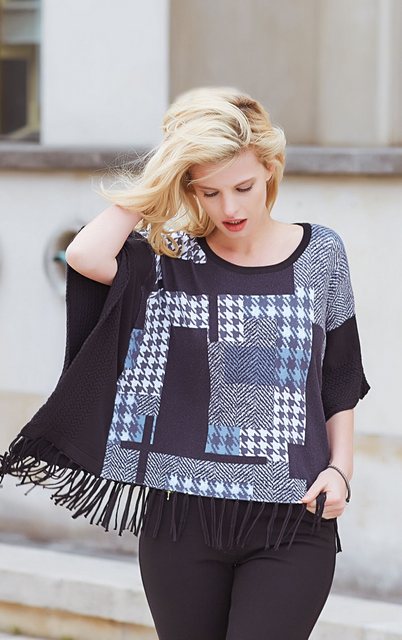 Passioni Poncho mit Patchwork-Mischung aus Karo und Hahnentritt günstig online kaufen