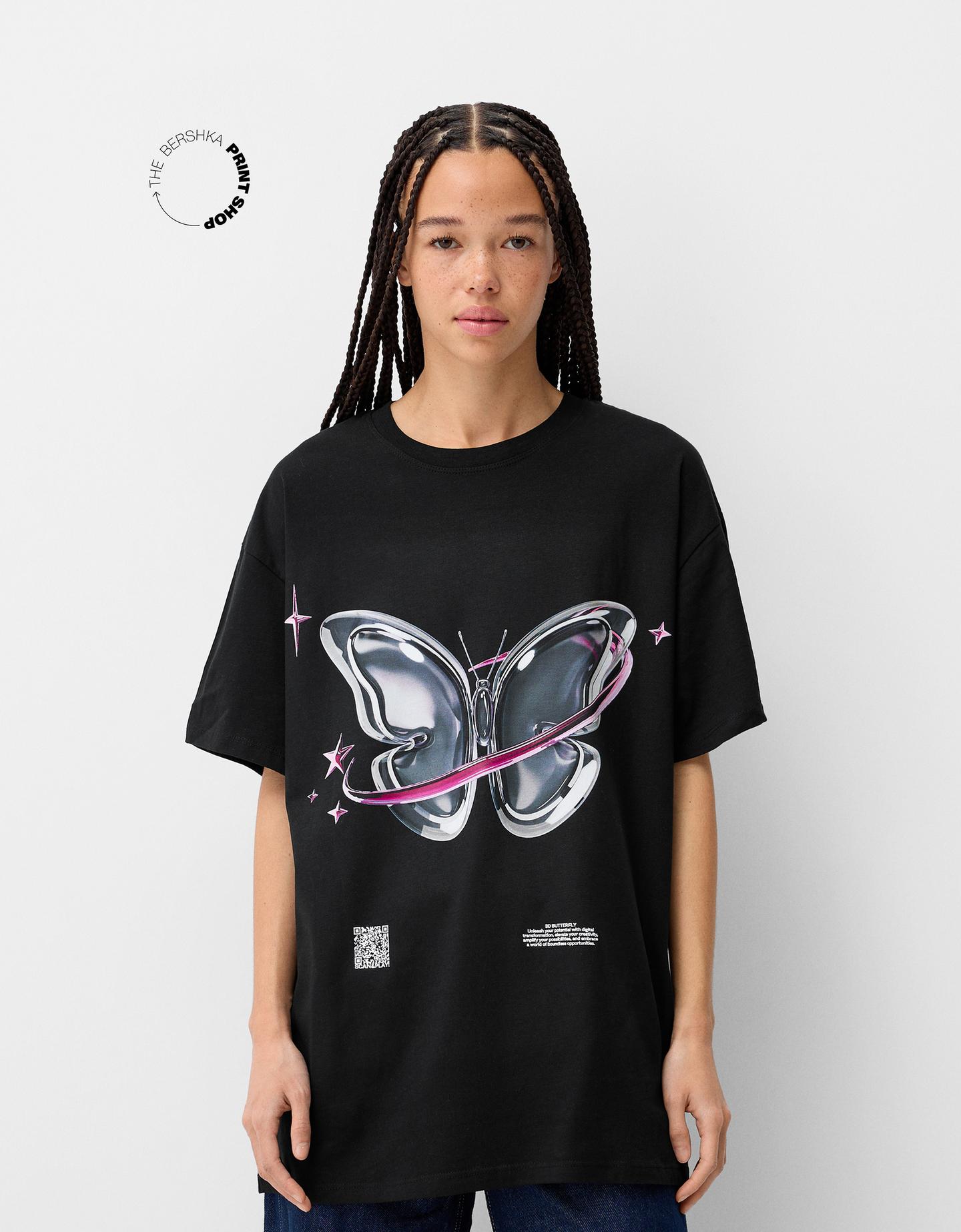 Bershka Oversize-T-Shirt Bershka Wearable Art Mit Kurzen Ärmeln Damen M Sch günstig online kaufen