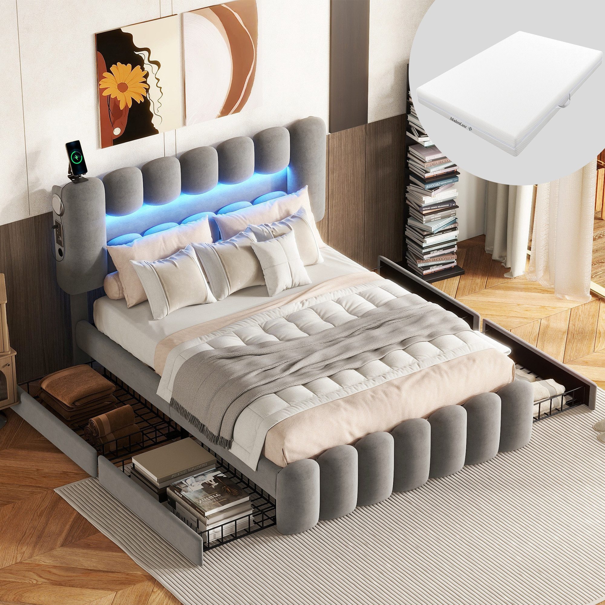 HAUSS SPOLE Polsterbett 140x200cm mit 4 günstig online kaufen