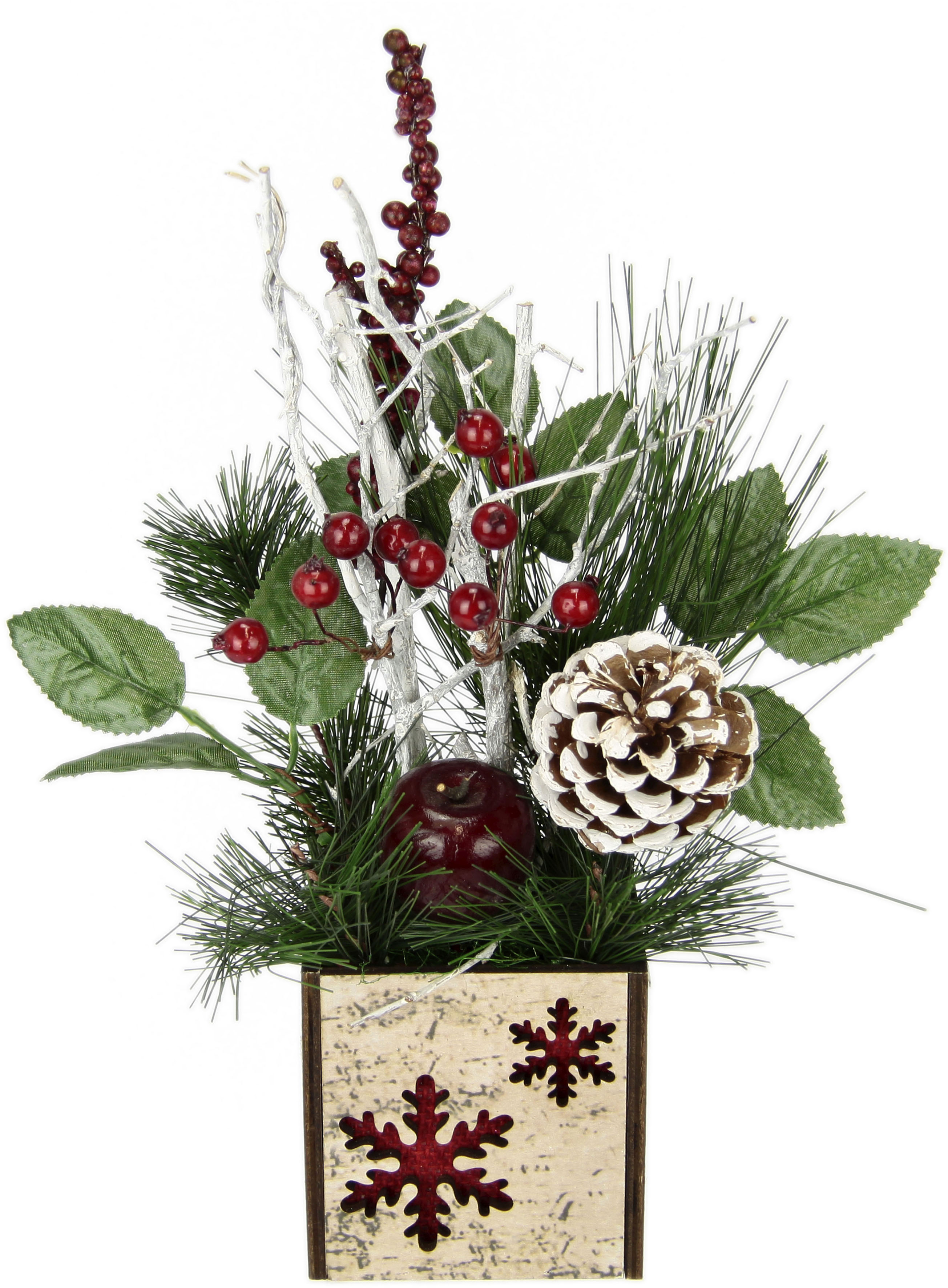 I.GE.A. Winterliche Kunstpflanze "Weihnachtsgesteck mit Apfel im Topf, wint günstig online kaufen