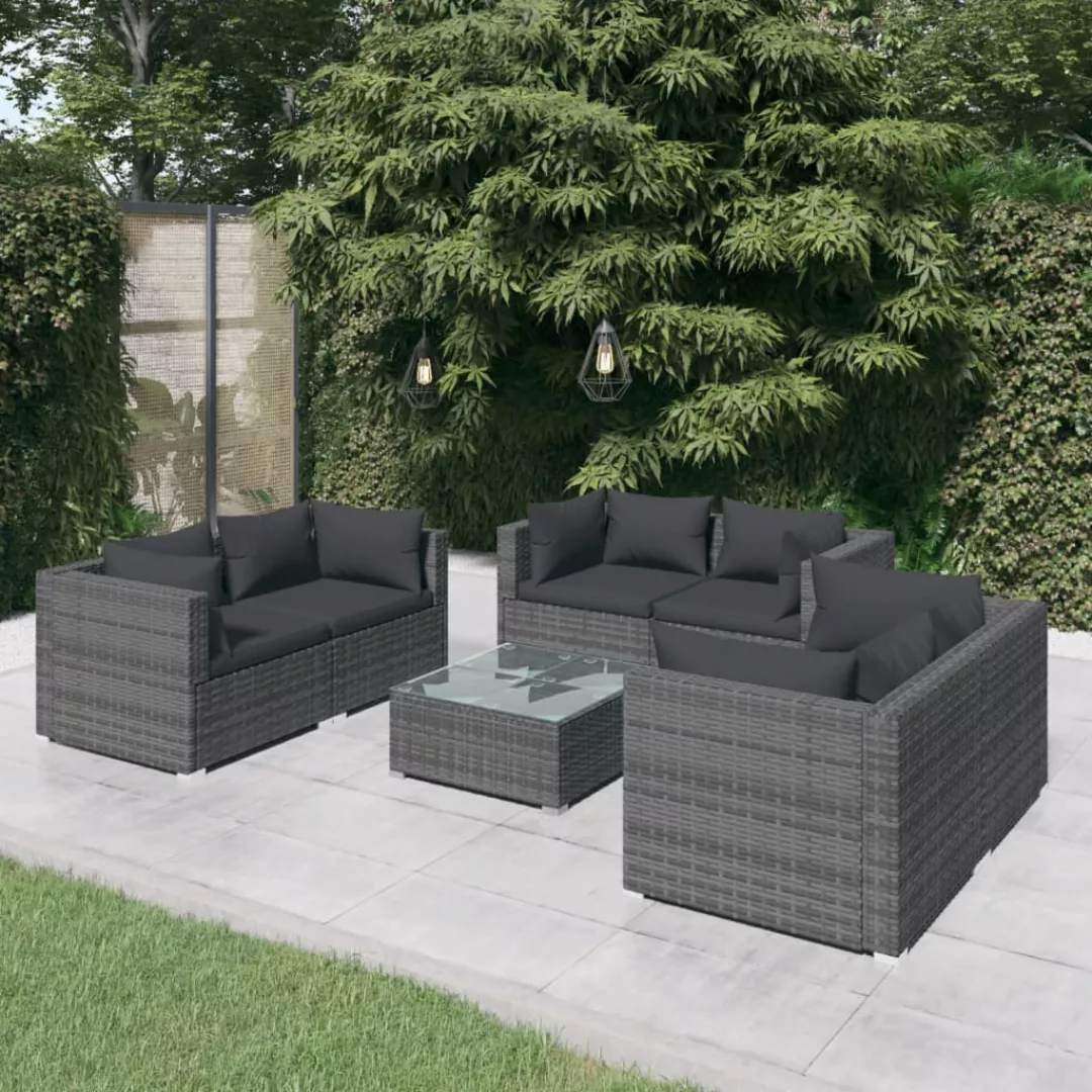 Vidaxl 7-tlg. Garten-lounge-set Mit Kissen Poly Rattan Grau günstig online kaufen