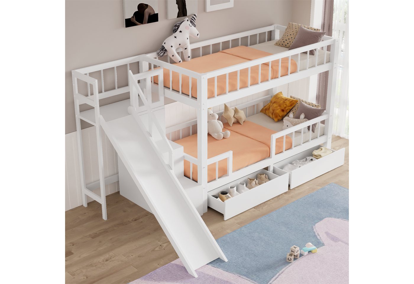 autolock Etagenbett Kinder-Etagenbett,mit Rutsche und Treppen, mit 2 Schubl günstig online kaufen