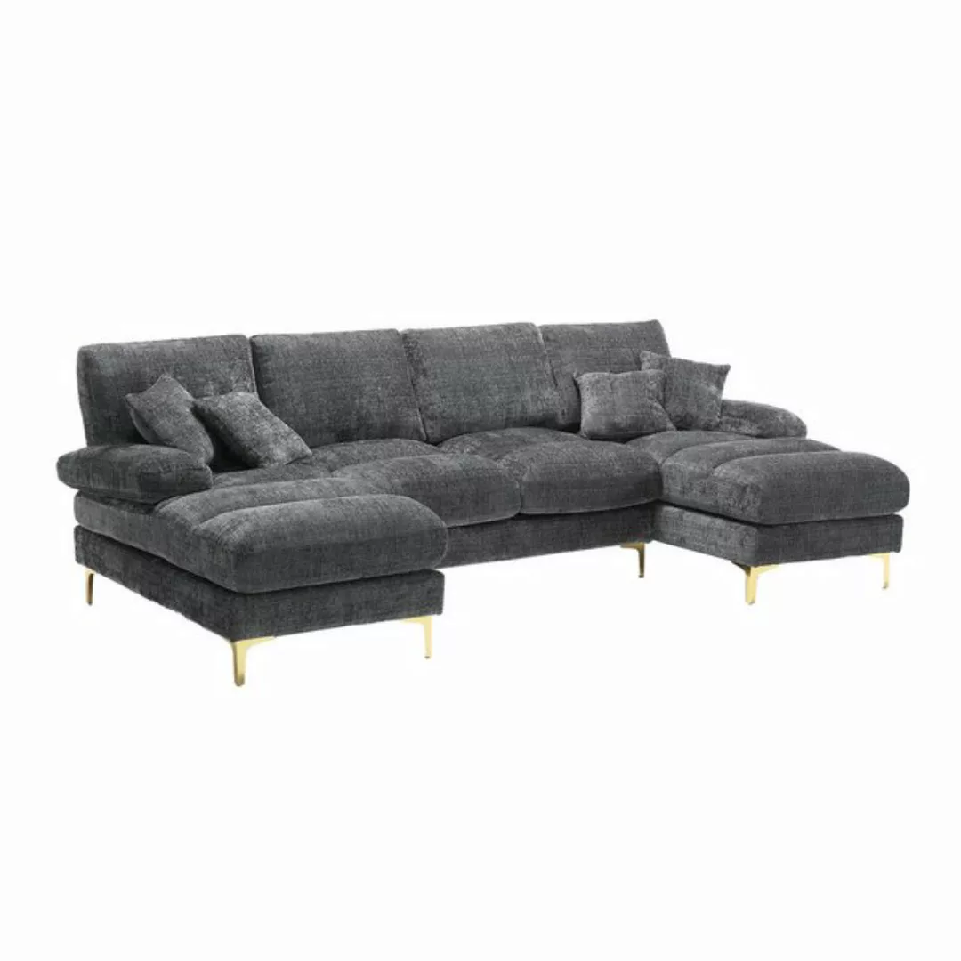 MODFU Sofa Modernes großes Chenille-Stoff-U-Form-Sofa., Doppel-Chaiselongue günstig online kaufen