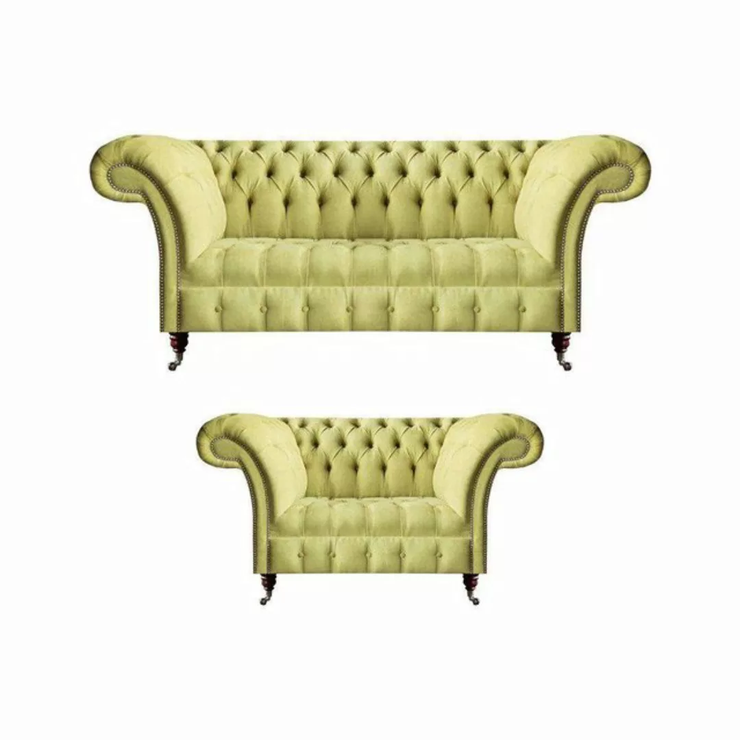 JVmoebel Chesterfield-Sofa Sitzmöbel Sofa Dreisitze Garnitur Gelb Sessel Wo günstig online kaufen