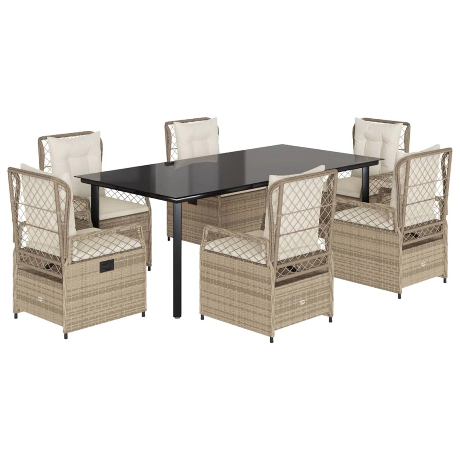 vidaXL 7-Tlg Garten-Essgruppe mit Kissen Beige Poly Rattan 3263025 günstig online kaufen