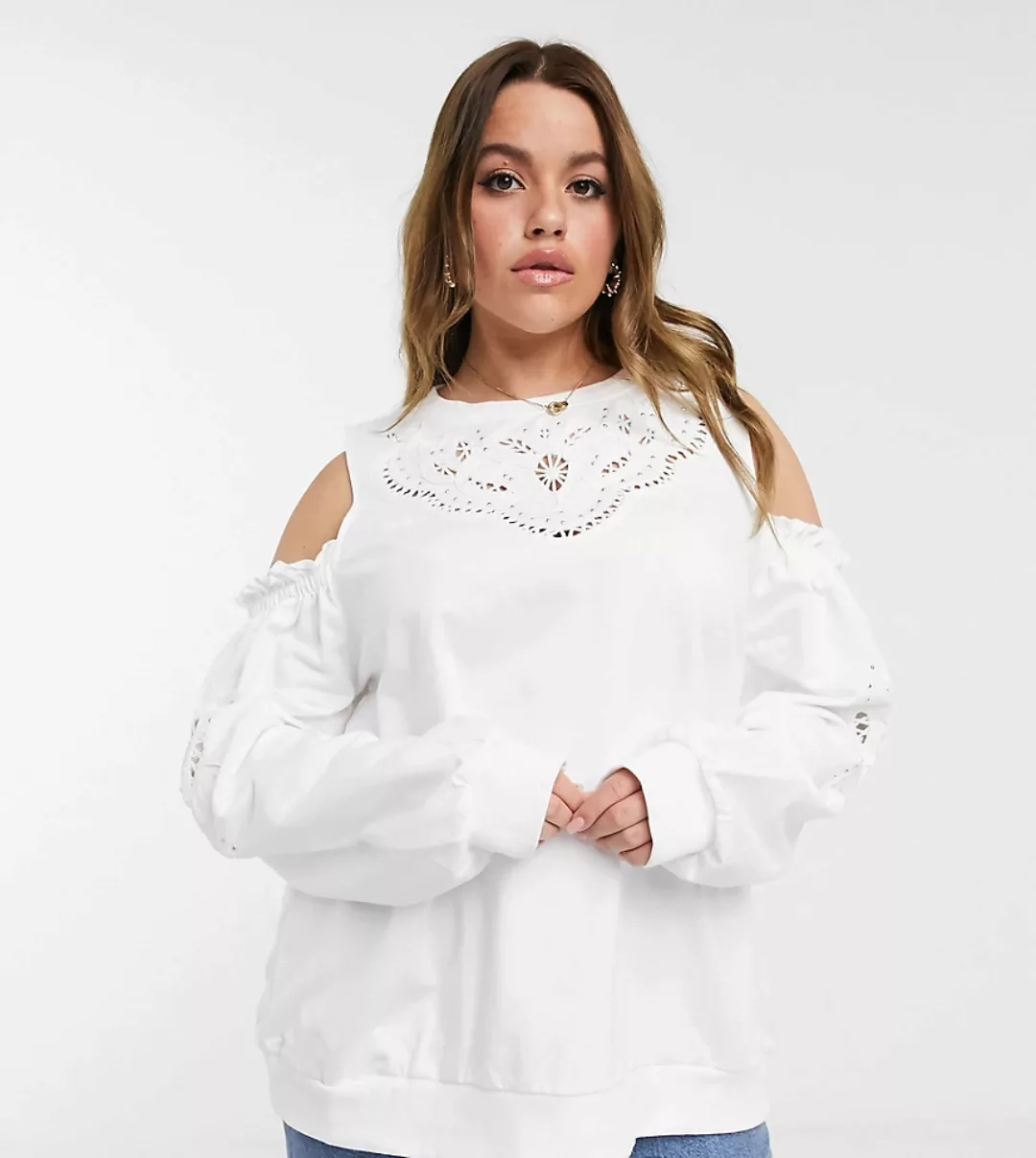 River Island Plus – Sweatshirt mit Zierausschnitten an den Schultern und Lo günstig online kaufen