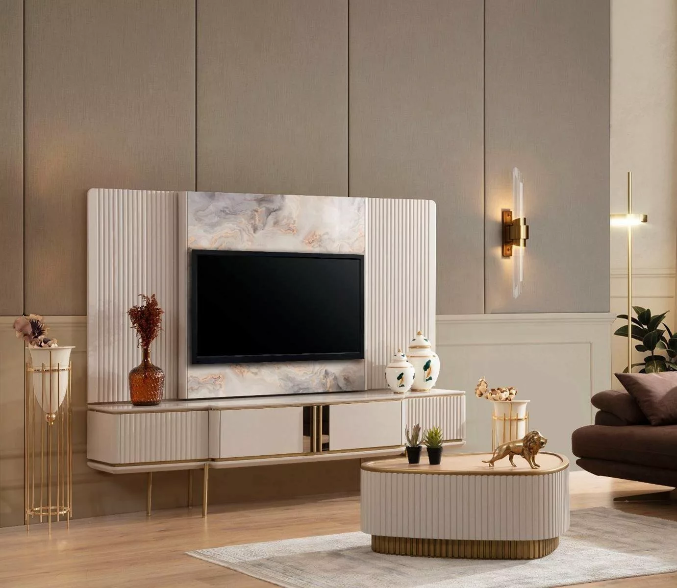 JVmoebel TV-Schrank Weißes Lowboard Mit TV-Rahmen Wohnzimmer Designer Möbel günstig online kaufen