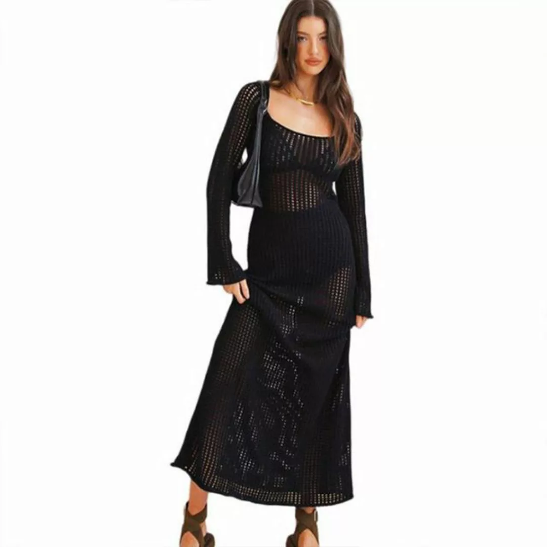 ZWY Dirndl Sexy hohles, langärmliges Kleid mit Kontrastfarbenstreifen günstig online kaufen