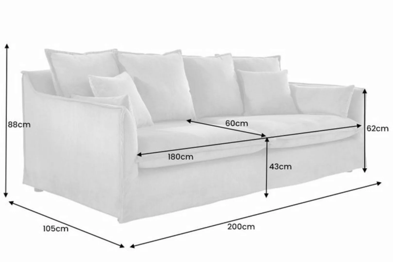 riess-ambiente 3-Sitzer HEAVEN 200cm grau, Einzelartikel 1 Teile, Wohnzimme günstig online kaufen