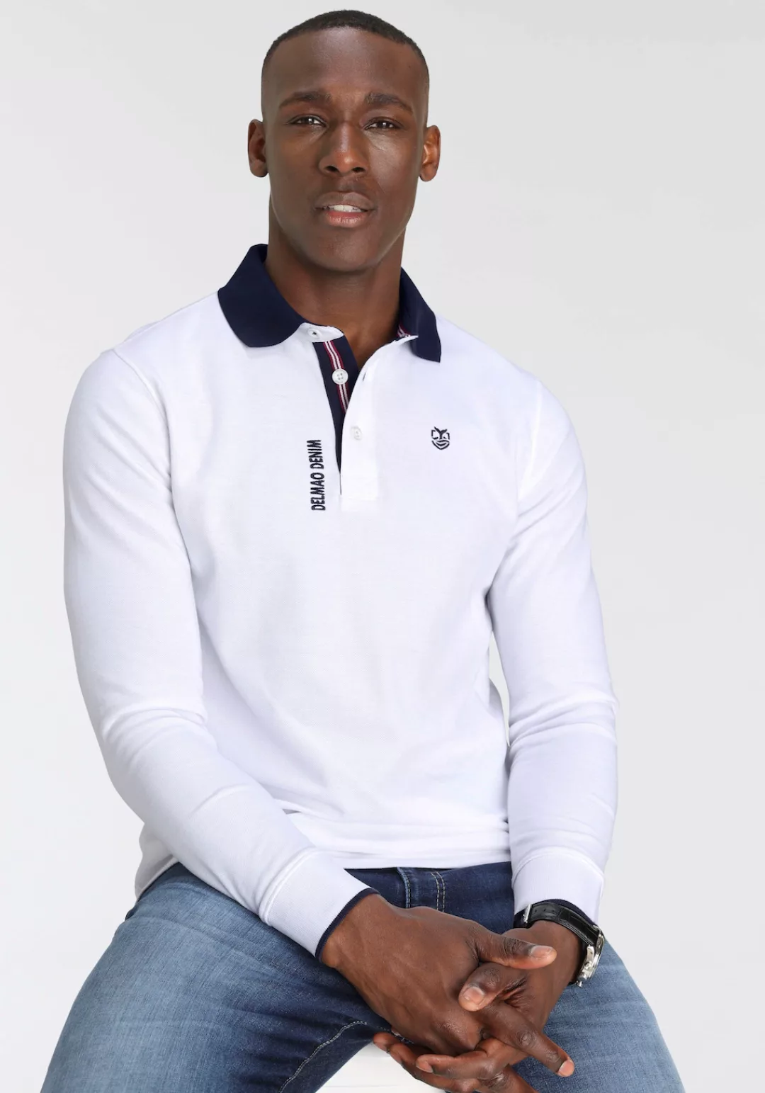 DELMAO Langarm-Poloshirt Langarm, aus atmungsaktivem Piqué-Stoff, Polokrage günstig online kaufen