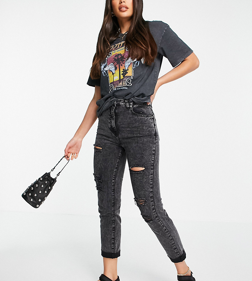 Parisian Tall – Mom-Jeans im Used-Look in verwaschenem Schwarz günstig online kaufen