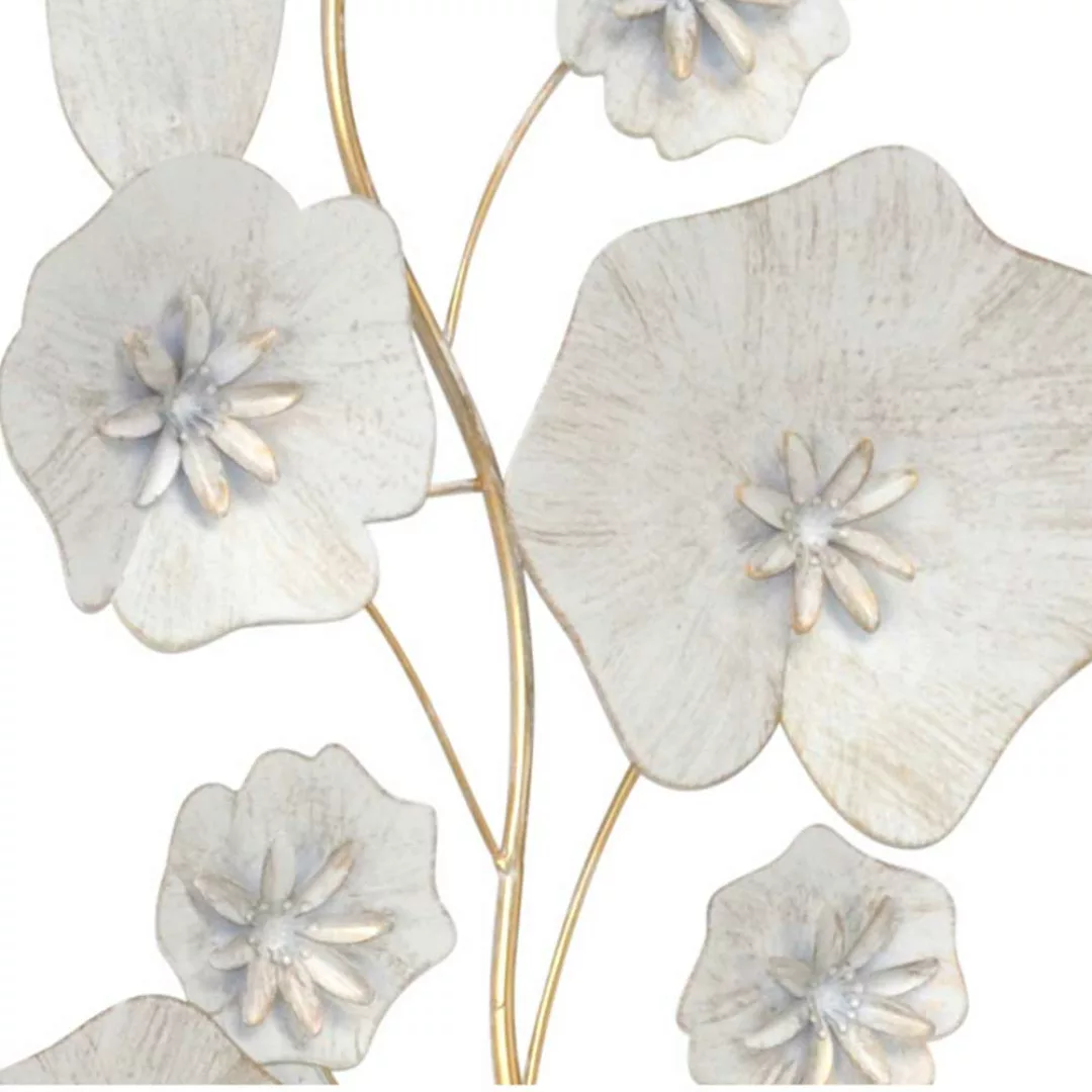 Wanddekoration floral aus Metall Weiß und Goldfarben günstig online kaufen