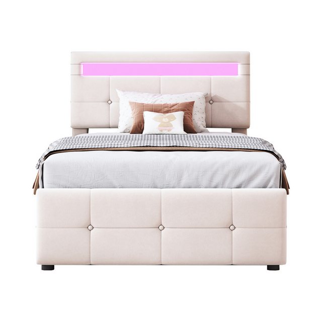 Flieks Polsterbett, LED Beleuchtung Einzelbett 90x200cm mit hydraulischem S günstig online kaufen