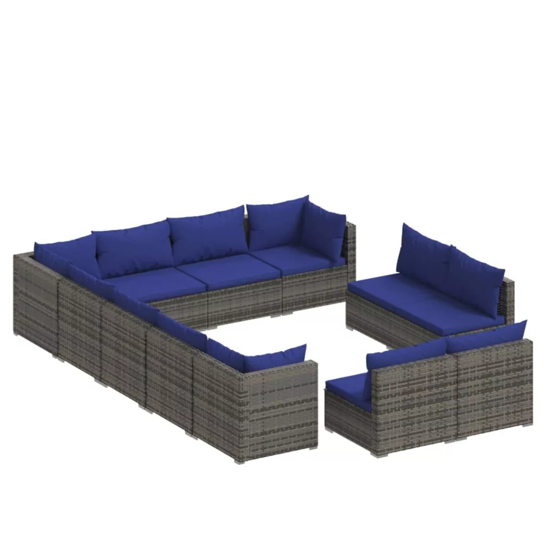 Vidaxl 12-tlg. Garten-lounge-set Mit Kissen Grau Poly Rattan günstig online kaufen