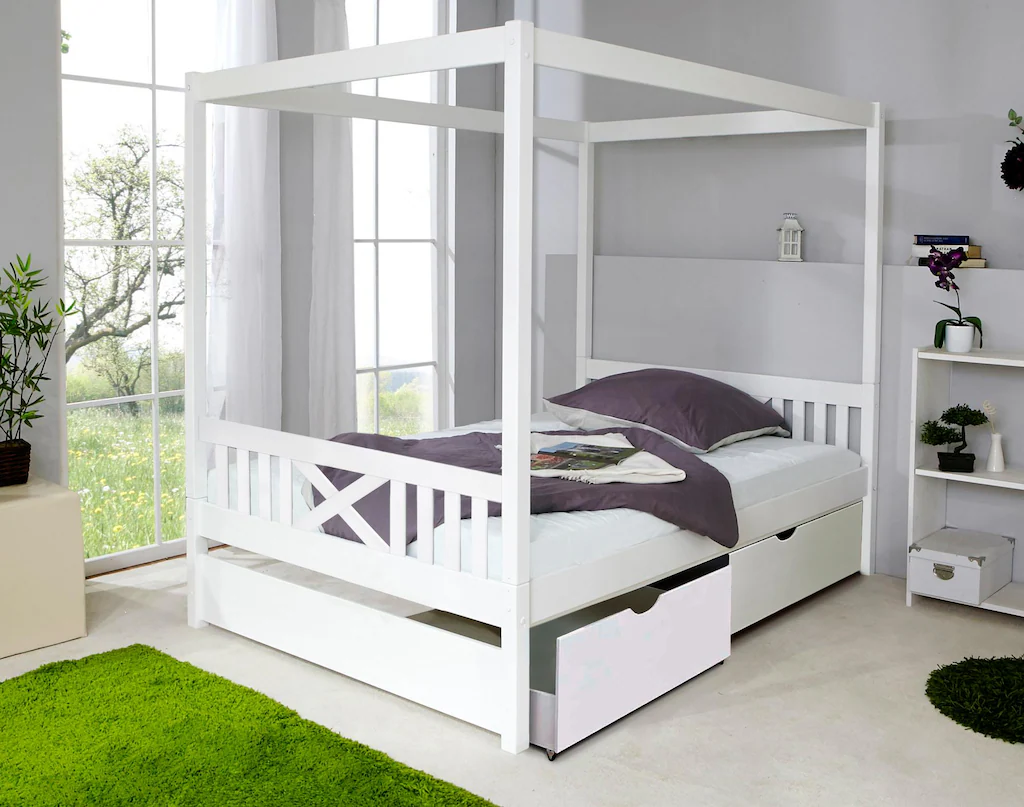 Ticaa Himmelbett "Lino", Himmelbett, inkl. Schubkasten und Rollrost günstig online kaufen