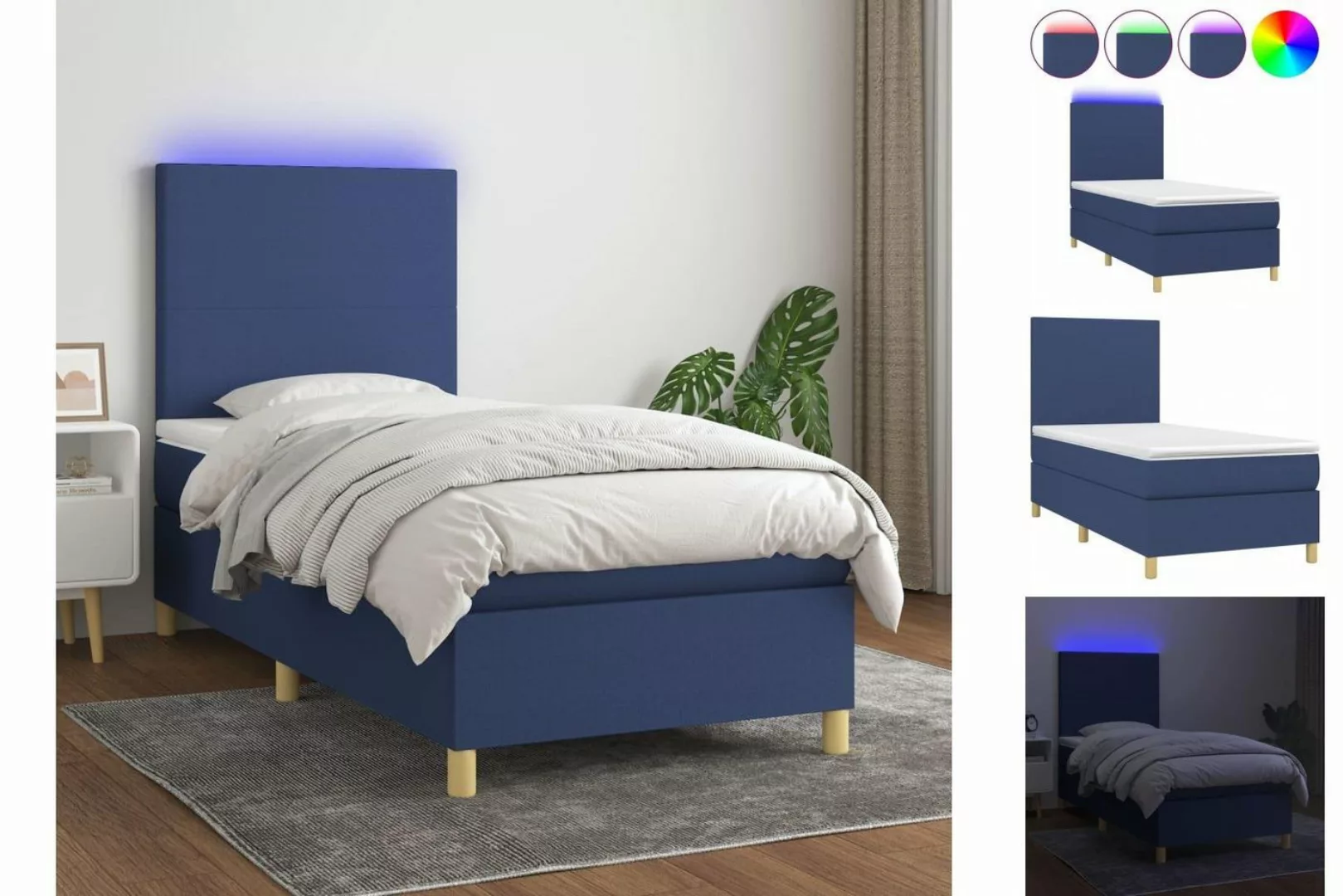 vidaXL Boxspringbett Boxspringbett mit Matratze LED Blau 80x200 cm Stoff Be günstig online kaufen