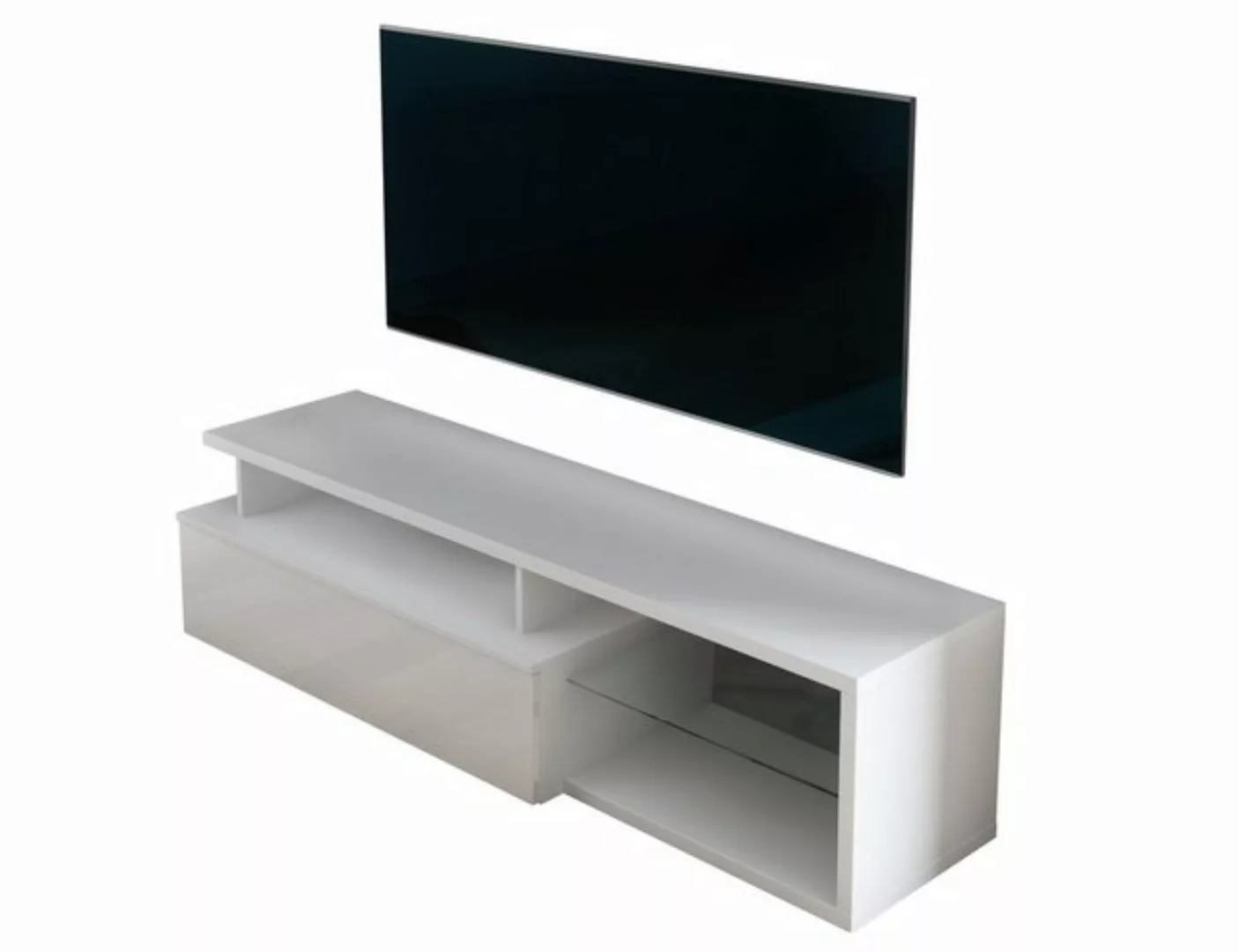 Furnix TV-Schrank Kabinett Golda Kommode mit Schrank und Glas-Regal Weiß 16 günstig online kaufen