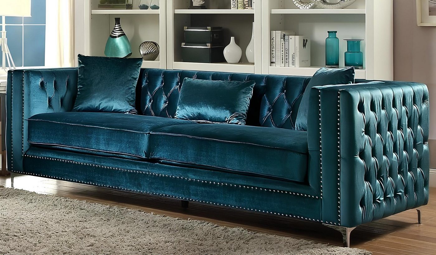 Xlmoebel Sofa Neues Designer-Samtsofa Chesterfield in Türkis, 3-sitzig, Her günstig online kaufen