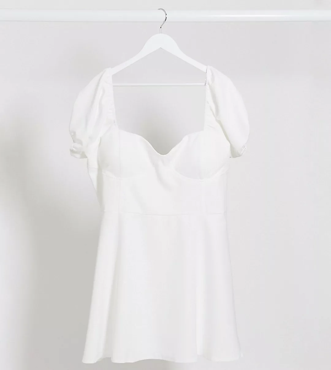 Lasula Plus – Weißes Kleid mit Puffärmeln günstig online kaufen