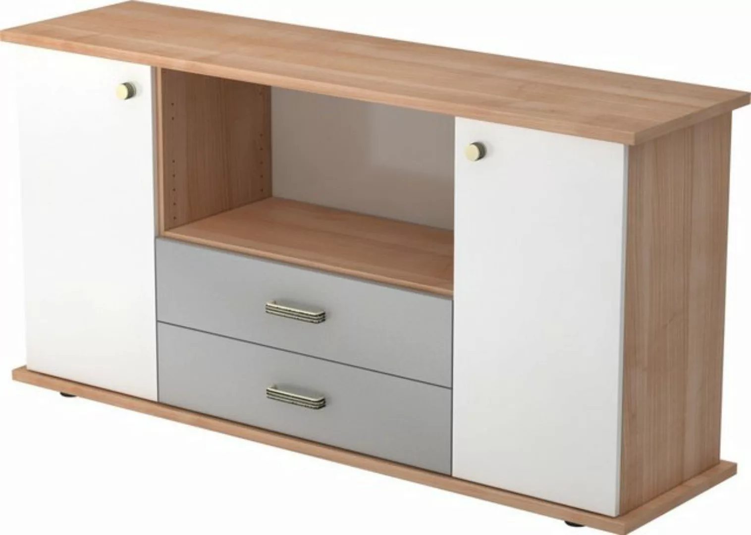 Aktenschrank Sideboard SB 2OH 2 Schübe BxTxH 166,1x44,8x84cm Griff SG Nussb günstig online kaufen