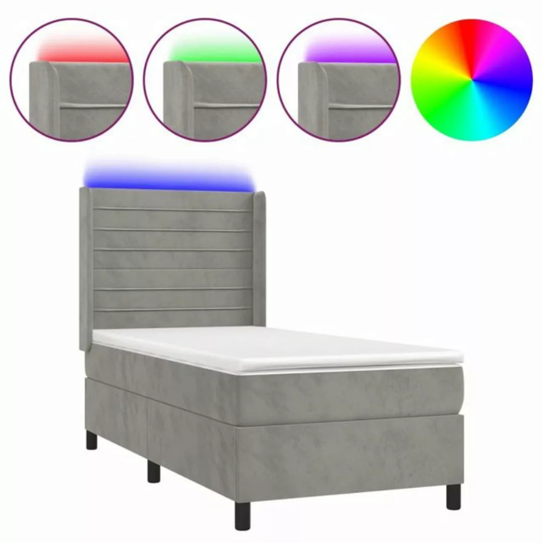 vidaXL Boxspringbett Boxspringbett mit Matratze LED Hellgrau 80x200 cm Samt günstig online kaufen