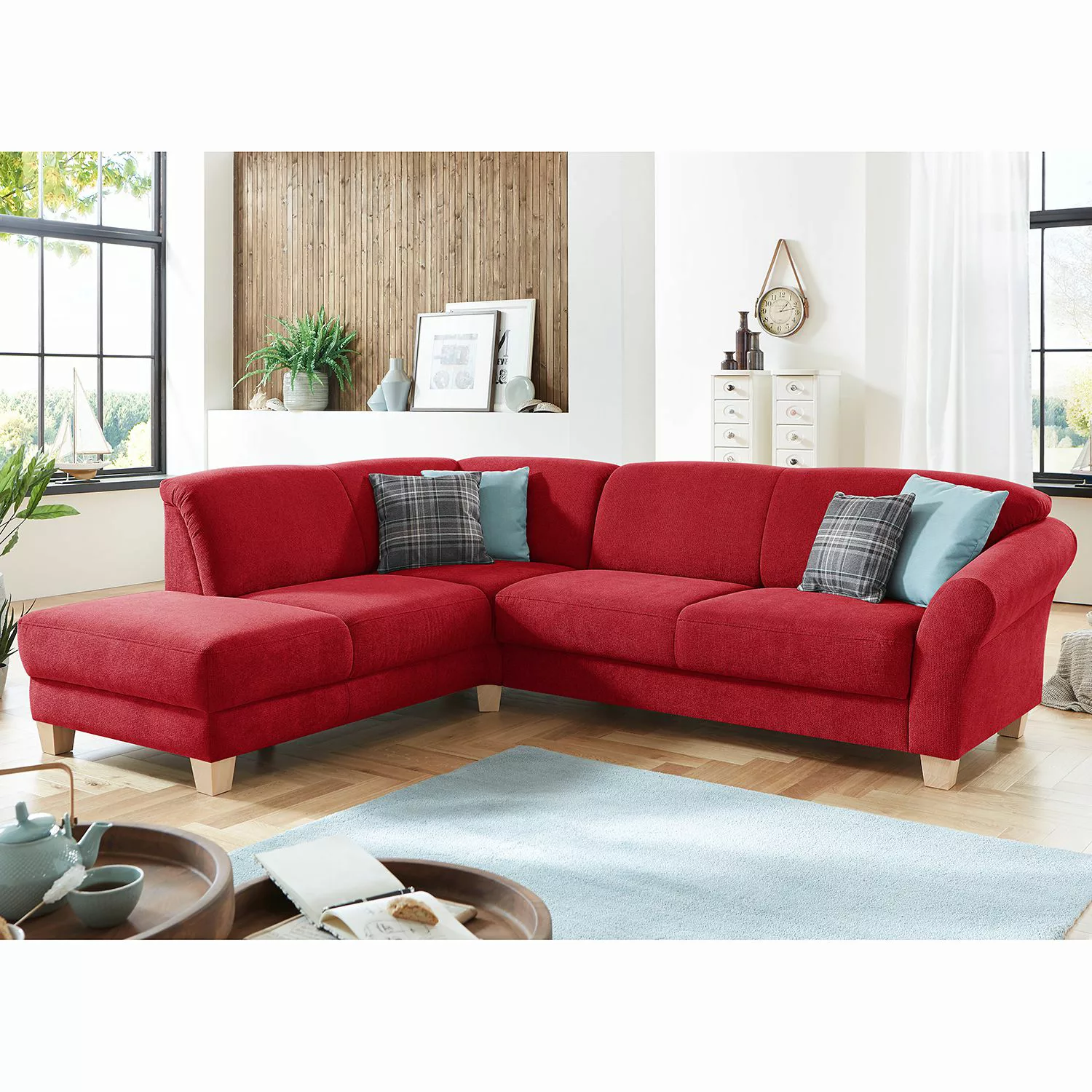 home24 Ars Natura Ecksofa Cebu 2-Sitzer Rot Webstoff 257x84x212 cm mit Bett günstig online kaufen