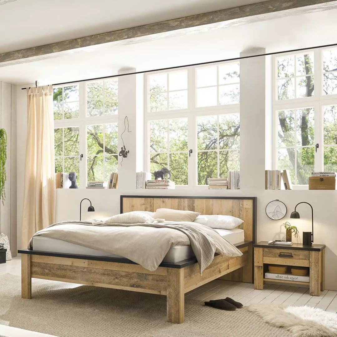 Landhaus Betten modern in Altholz Optik verwittert Anthrazit günstig online kaufen