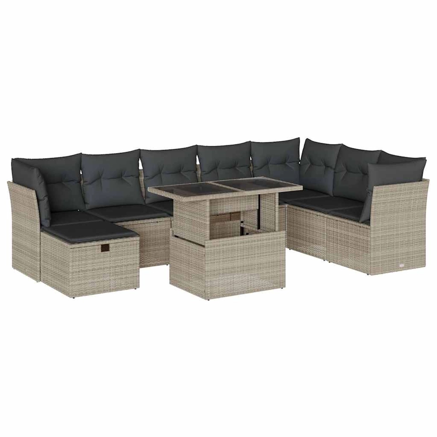 vidaXL 9-Tlg Garten-Sofagarnitur mit Kissen Hellgrau Poly Rattan 3274712 günstig online kaufen