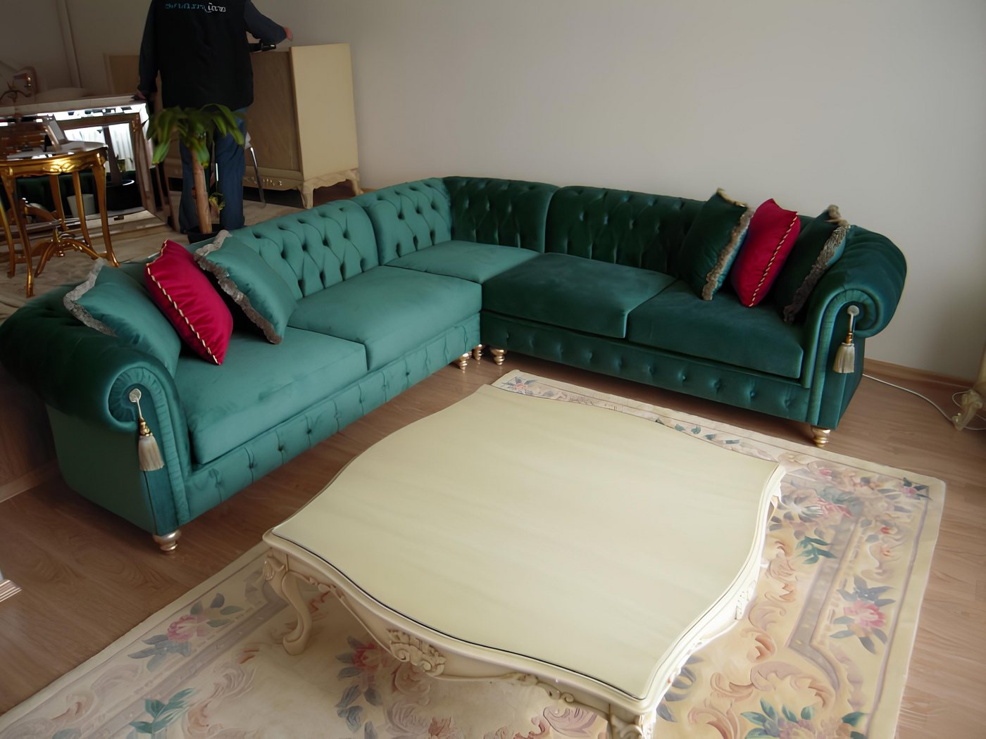 Xlmoebel Ecksofa Designer Eckcouch mit grünem Chesterfield-Stil aus Stoff - günstig online kaufen