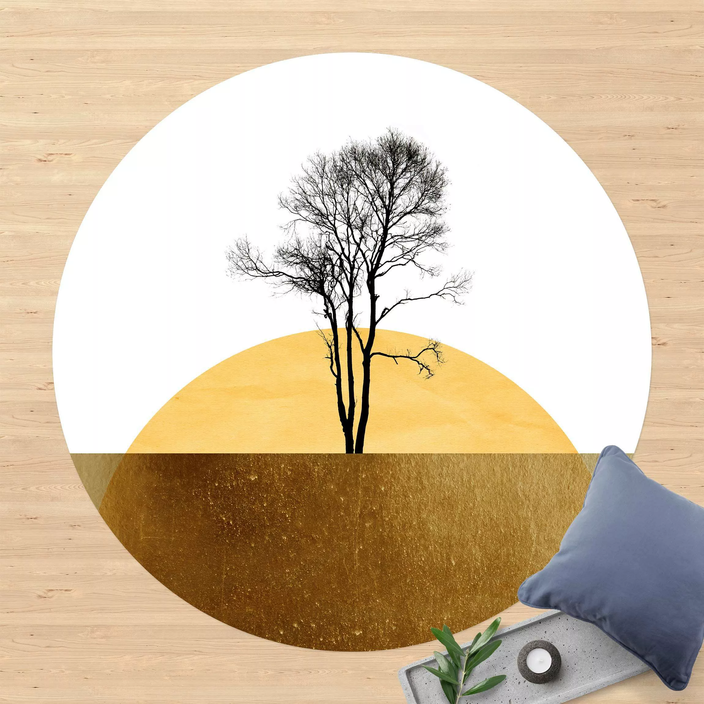 Runder Vinyl-Teppich Goldene Sonne mit Baum günstig online kaufen