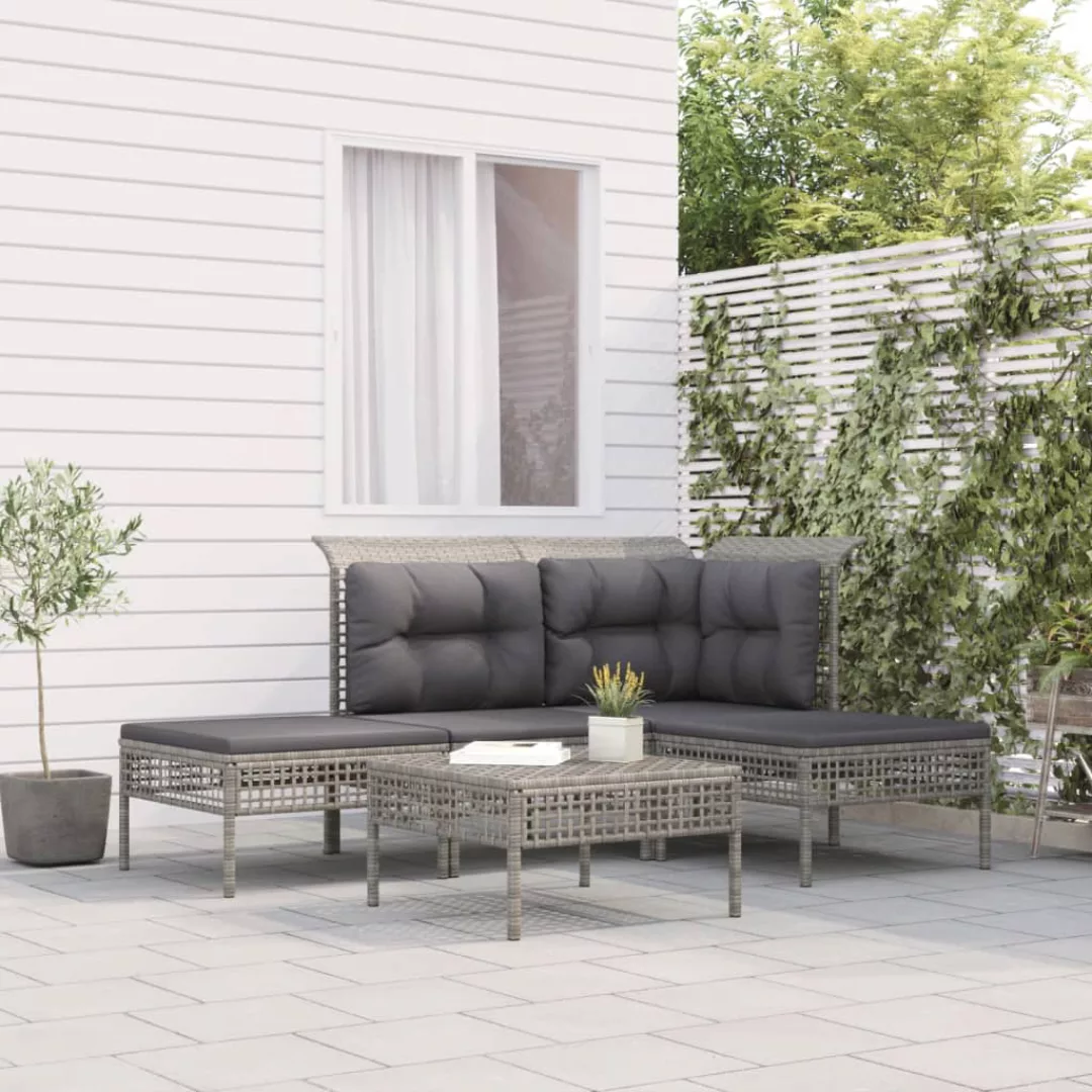 Vidaxl 5-tlg. Garten-lounge-set Mit Kissen Grau Poly Rattan günstig online kaufen