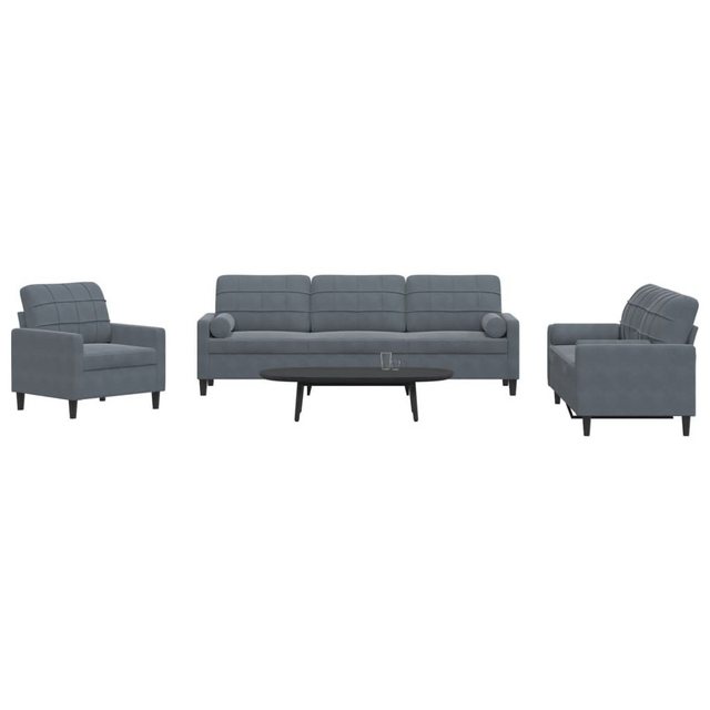 vidaXL Sofa 3-tlg. Sofagarnitur mit Kissen und Nackenrollen Dunkelgrau Samt günstig online kaufen