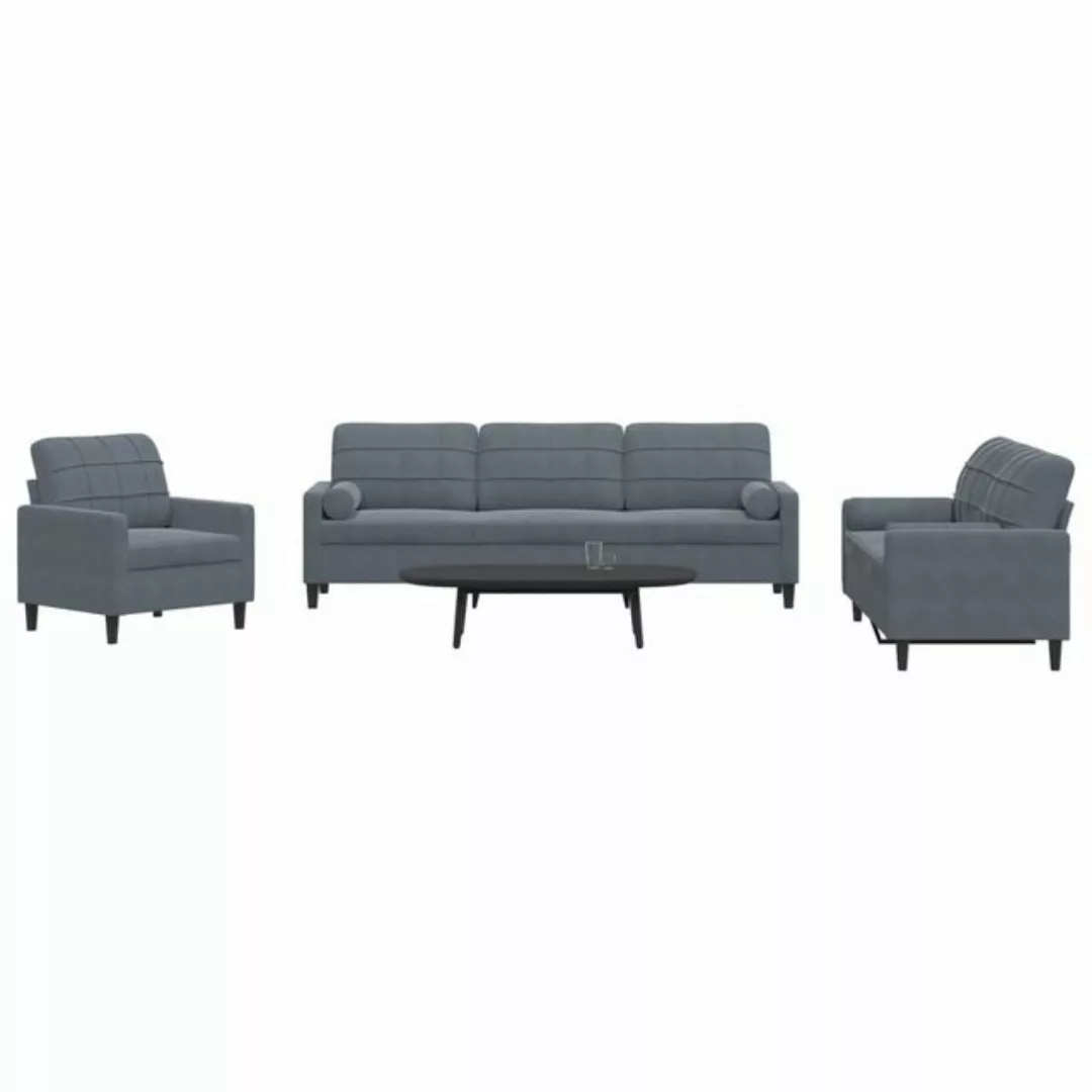 vidaXL Sofa Sofagarnitur mit Kissen Samt, mit Zierkissen, Dunkelgrau günstig online kaufen