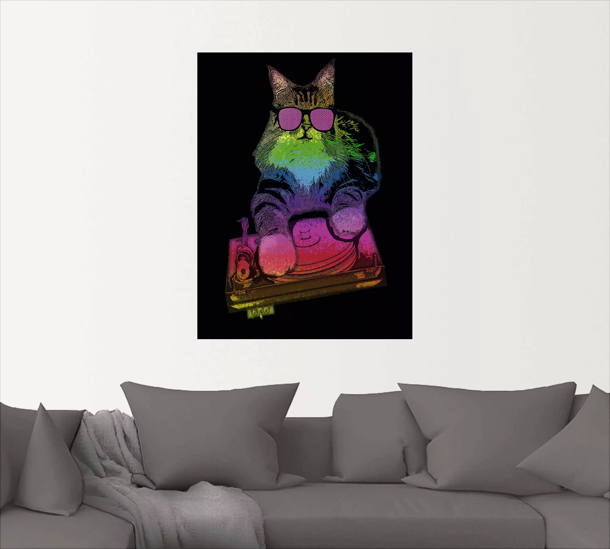 Artland Wandbild "Witzige DJ Katze Party Musik", Humor, (1 St.), als Alubil günstig online kaufen