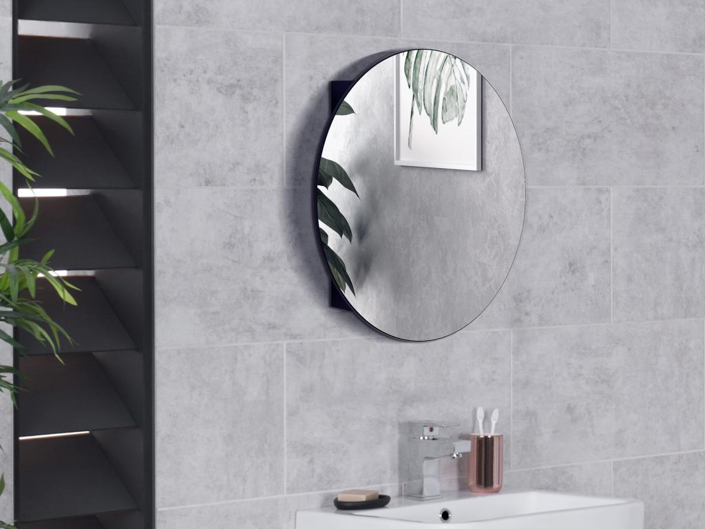 Badezimmer Hängeschrank oval mit Spiegel - Schwarz - RURI günstig online kaufen