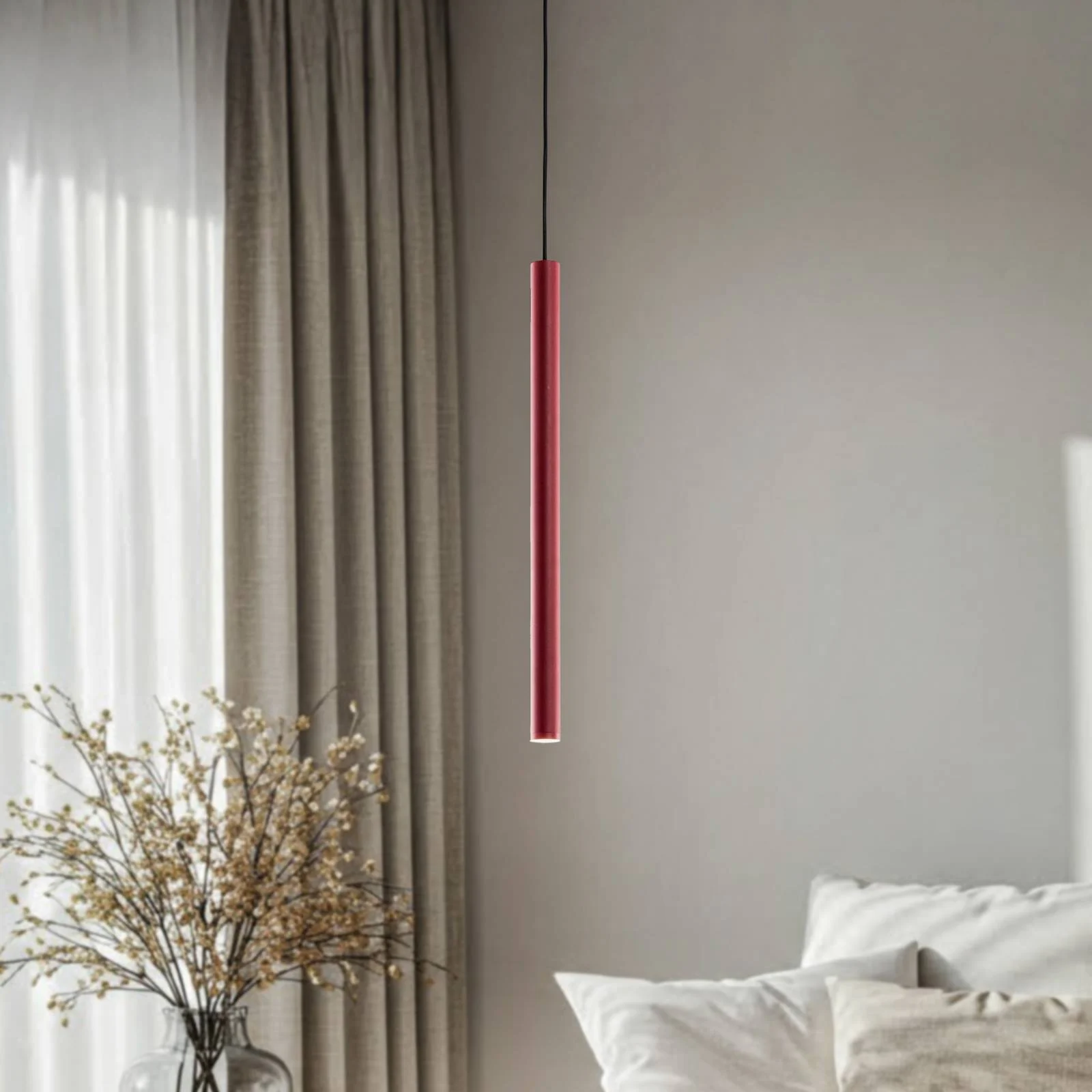 LED-Pendelleuchte Rulo, rot, Ø 3,2 cm, Stahl, 3000 K günstig online kaufen