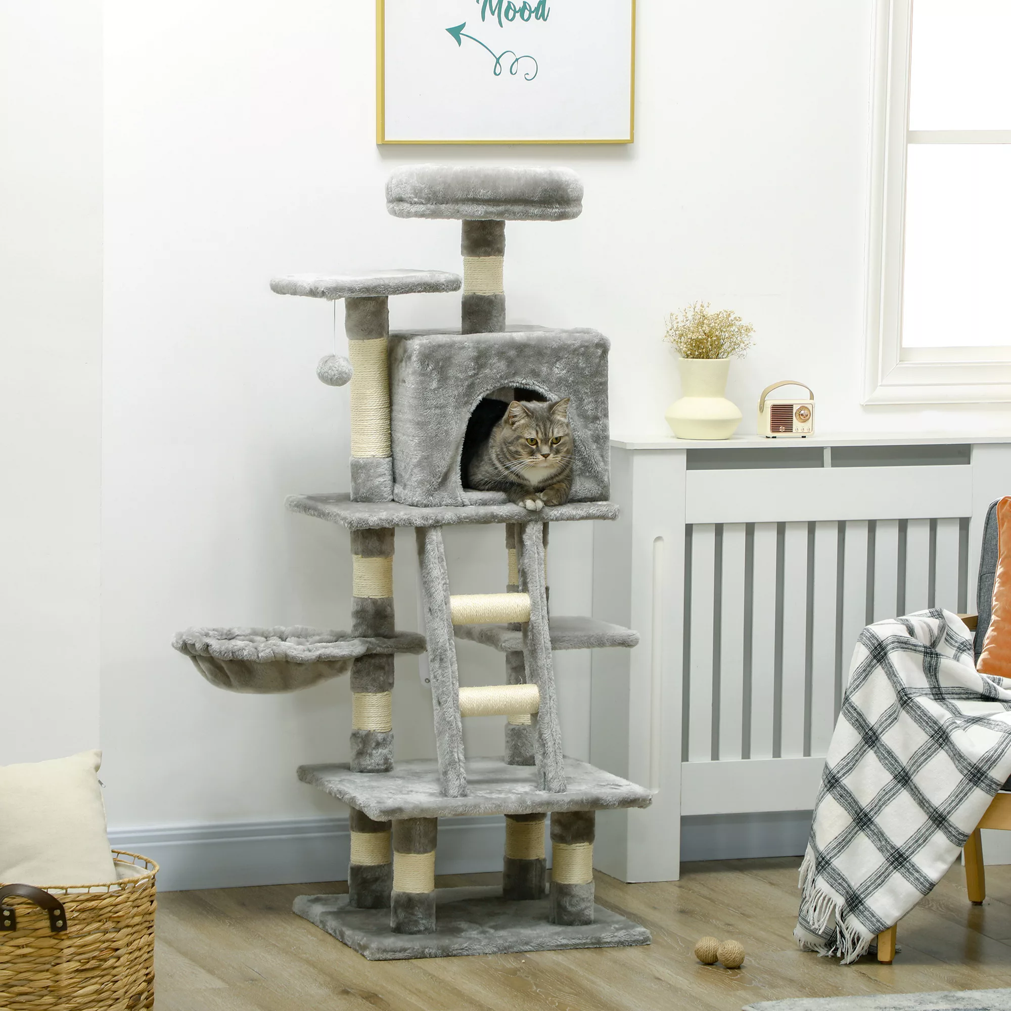 PawHut mehrstufiger Kratzbaum Katzenbaum mit Höhle Hängematte Korb Kletterb günstig online kaufen